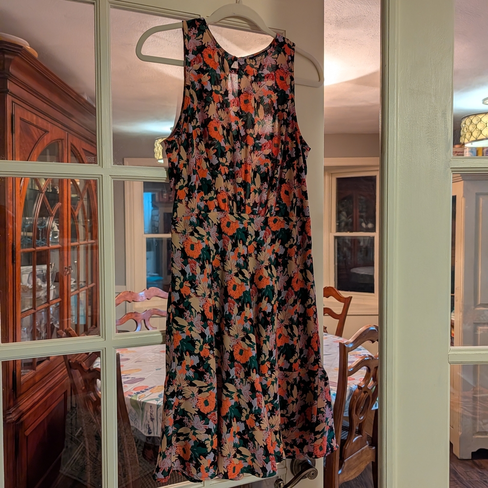 J CREW Midi Dress w Coral & Green Floral